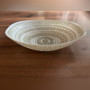 Luxury White and Gold Oval Shaped Decorative Bowl